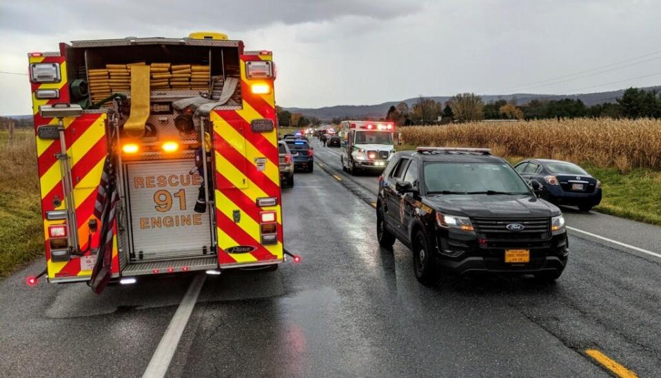 Emergency vehicles are on Ringgold Pike not far from Misty Meadow Road on Thursday afternoon. The area is closed down and multiple police agencies are on scene