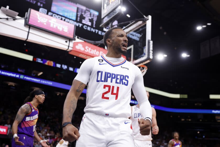 PHOENIX, ARIZONA - APRIL 09: Norman Powell #24 of the Los Angeles Clippers reacts after a basket during the second half of the game against the Phoenix Suns at Footprint Center on April 09, 2023 in Phoenix, Arizona. NOTE TO USER: User expressly acknowledges and agrees that, by downloading and or using this photograph, User is consenting to the terms and conditions of the Getty Images License Agreement. (Photo by Chris Coduto/Getty Images)