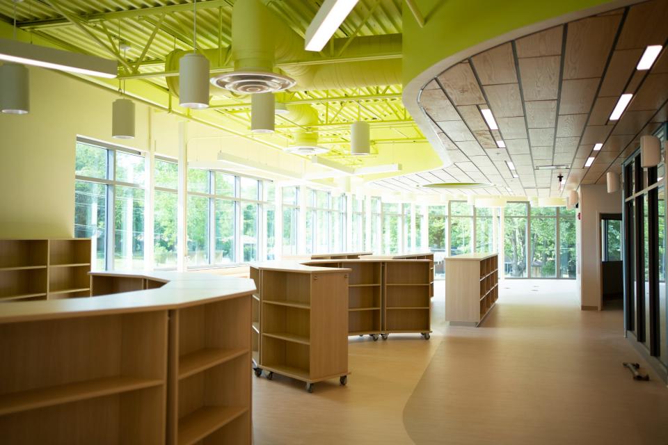 Minerva France Elementary School, a new school opening in the Westerville City School District this month, uses color, natural light and an amusement park theme to create a more whimsical feel for the students.