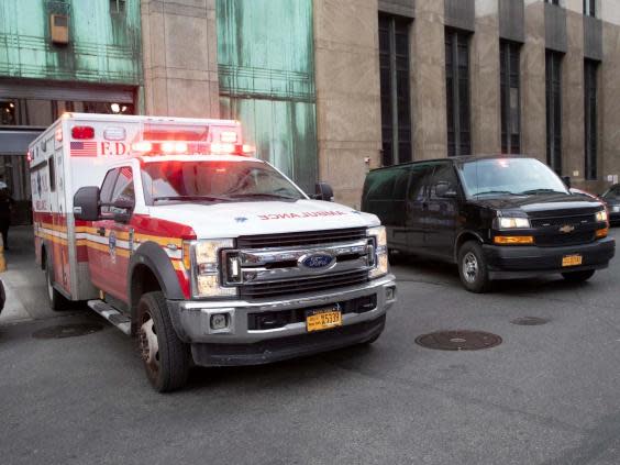 An ambulance carrying Harvey Weinstein is escorted from a courthouse in Manhattan, New York (AP/Mary Altaffer)