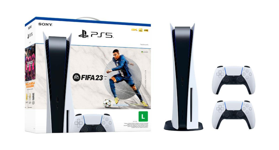 Console Playstation 5 825GB SSD FIFA 23 Bundle + Controle Sony DualSense Branc. Foto: Divulga&#xe7;&#xe3;o/Extra.com.br