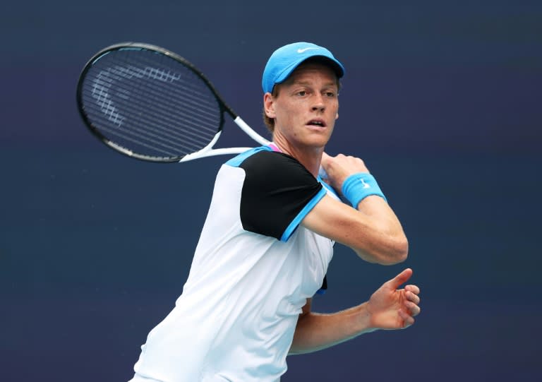 L'Italien Jannik Sinner contre le Tchèque Tomas Machac en quart de finale du Masters 1000 de Miami le 27 mars 2024 (AL BELLO)