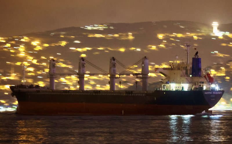 El granelero de bandera rusa Matros Pozynich navega en el Bósforo, de camino al mar Negro, en Estambul, Turquía