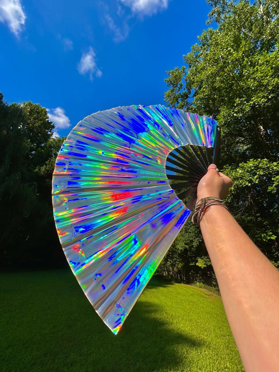 Erin Fritts’s holographic silver hand-fan (Erin Fritts)