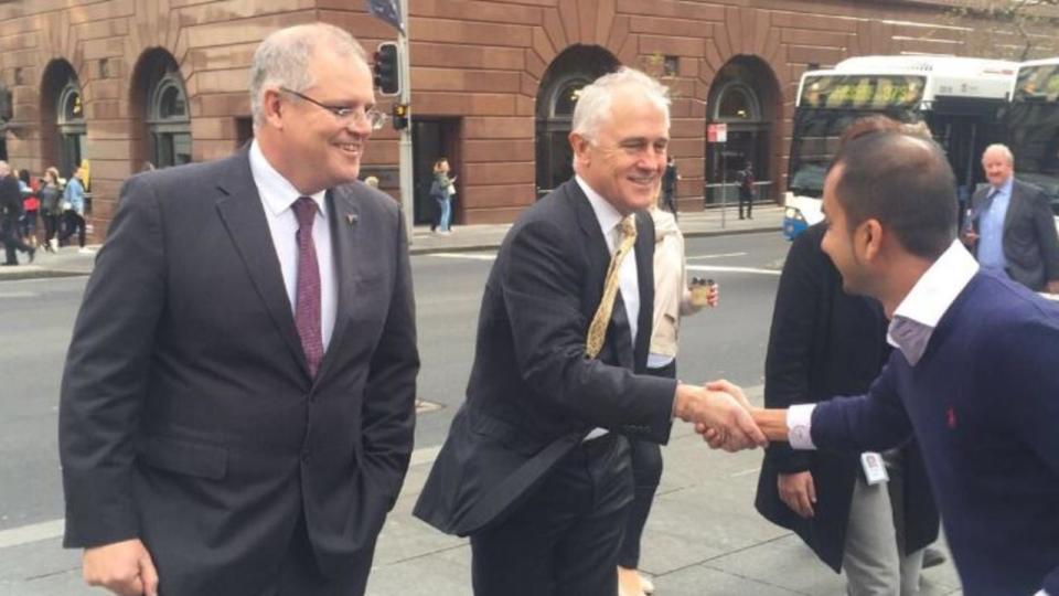 Treasurer Scott Morrison and Prime Minister Malcolm Turnbull at Martin Place Sydney