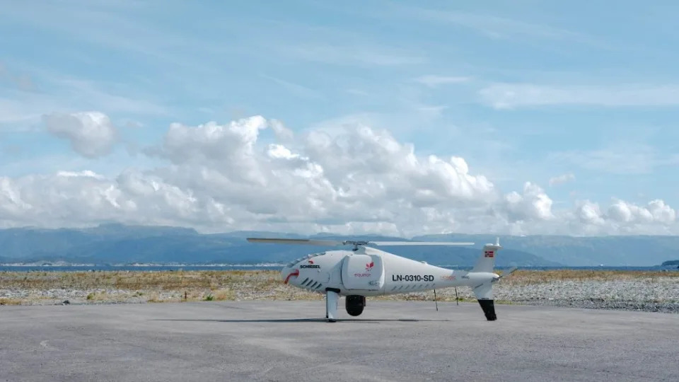 The Schiebel Campcopter S-100, successfully used by Equinor in 2020 to deliver a spare part from Mongstad supply base to the Troll A platform. Credit: Ole Jørgen Bratland / Equinor.