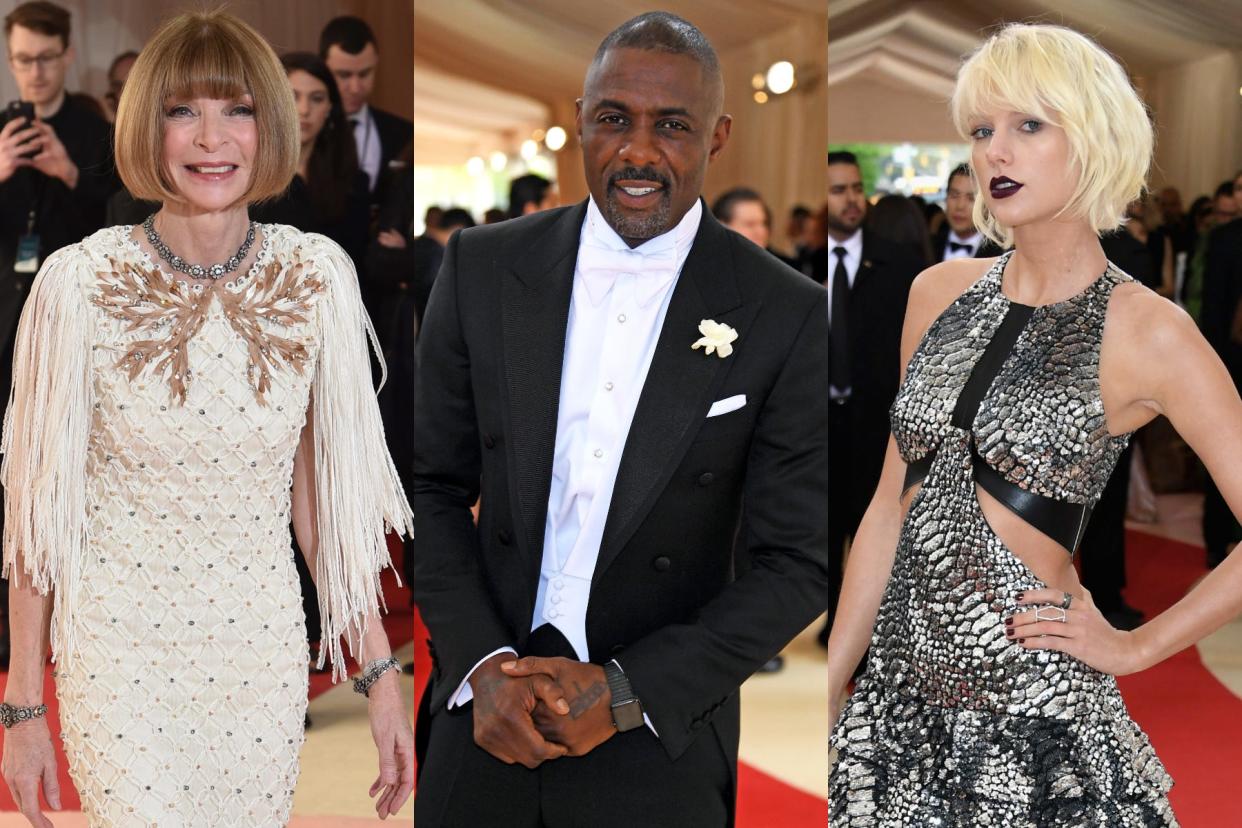 Side-by-side images show Anna Wintour, Idris Elba, and Taylor Swift.