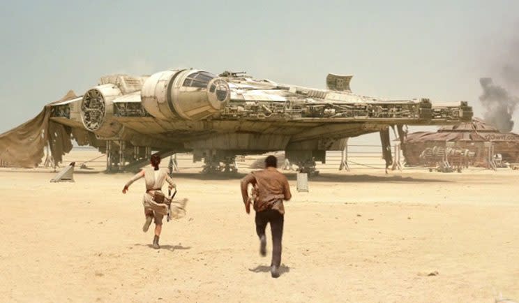 The Millennium Falcon in Star Wars: The Force Awakens - Credit: Lucasfilm