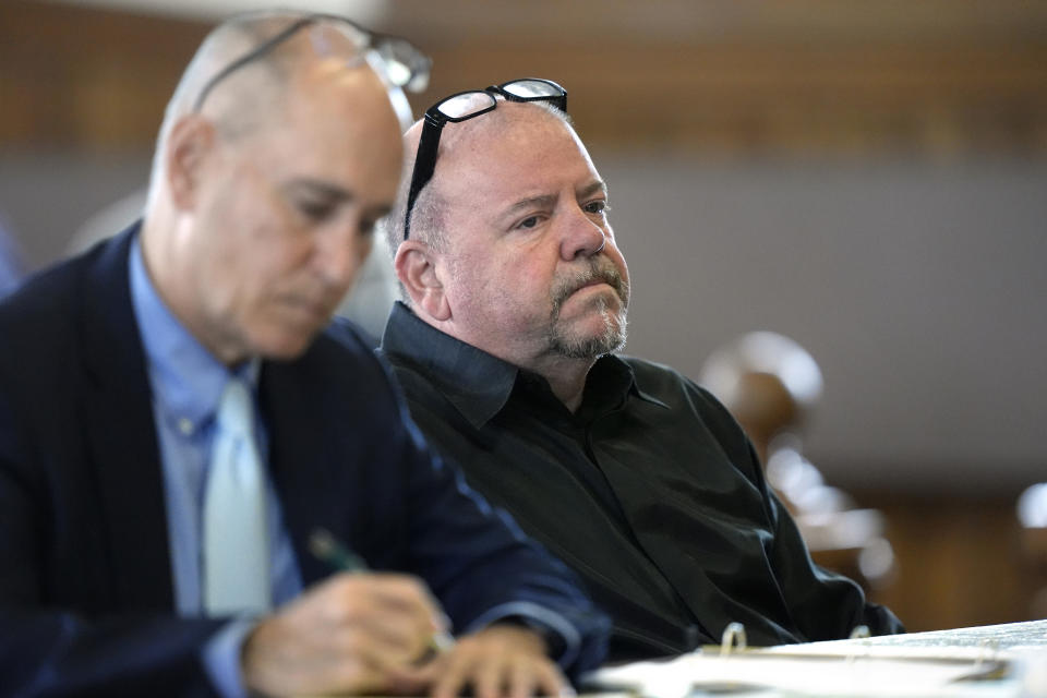 Steve Kramer, right, is seated next to his attorney Tom Reid, left, Wednesday, June 5, 2024, at superior court, in Laconia, N.H., during his arraignment in connection with charges of voter suppression and impersonating a candidate. Kramer, a political consultant who sent artificial intelligence-generated robocalls mimicking President Joe Biden's voice to voters ahead of New Hampshire's presidential primary faces more than two dozen criminal charges. (AP Photo/Steven Senne, Pool)