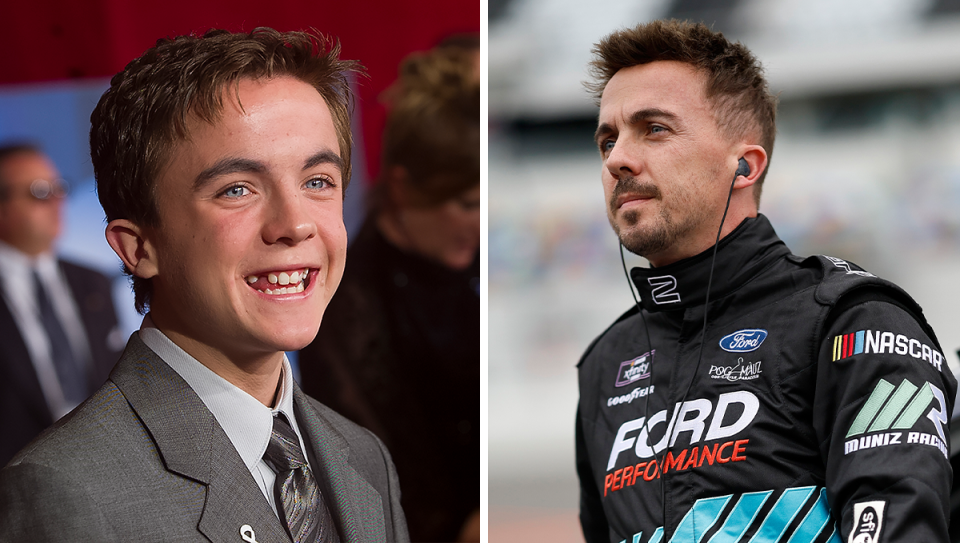 I’m A Celebrity’s Frankie Muniz as a child / Frankie in 2024 as a race car driver.