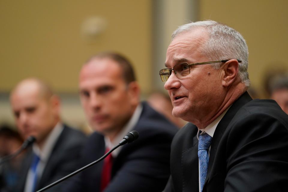 Rt. Navy Commander David Fravor testifies Wednesday during a House Oversight Committee hearing about UFOs.