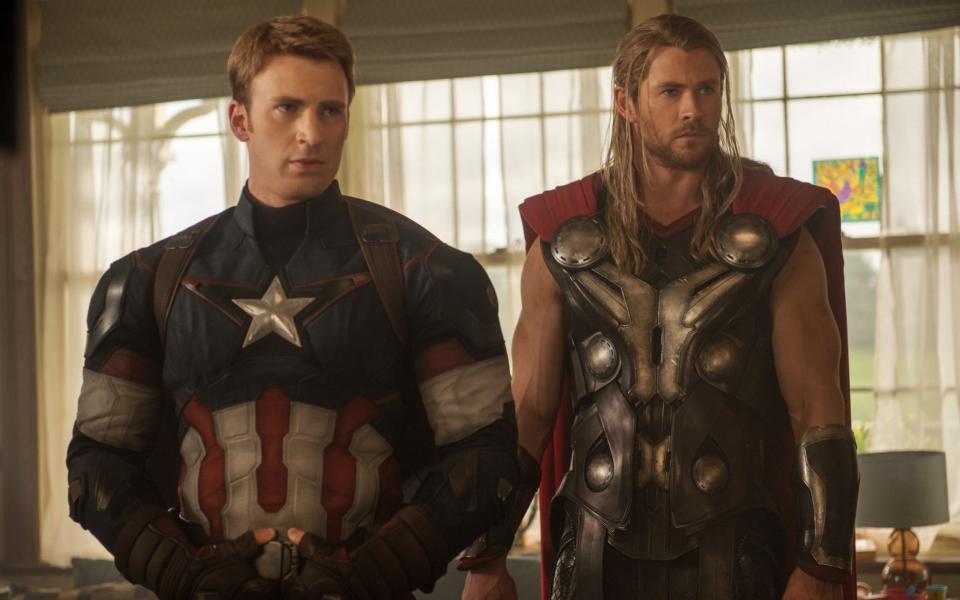 Chris Evans and Chris Hemsworth in Avengers; Age of Ultron - Marvel