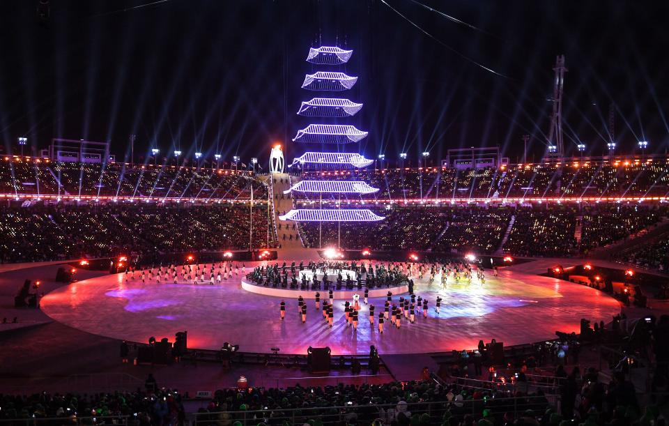 <p>Dancers perform during the closing ceremony of the Pyeongchang 2018 Winter Olympic Games at the Pyeongchang Stadium on February 25, 2018. / AFP PHOTO / Christof STACHE </p>