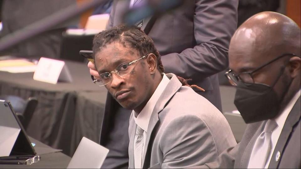 PHOTO: Rapper Young Thug, whose legal name is Jeffrey Williams, appears in court on Jan. 4, 2023 for the start of jury selection as he faces gang-related charged in Atlanta, Georgia. (WSB-TV)