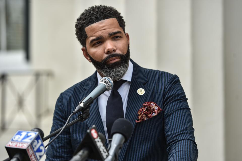 Jackson Mayor, Chokwe Antar Lumumba speaking at City Hall.