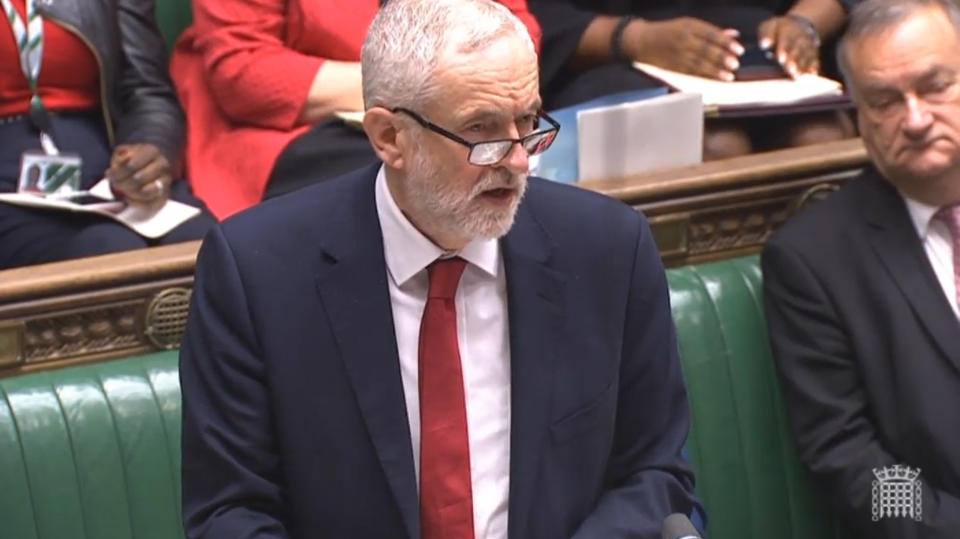 Labour Party leader Jeremy Corbyn speaks during the Brexit debate in the House of Commons, London.