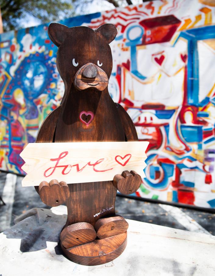 Artist Marvin D. Rouse&#39;s bear art piece on Wednesday, March 16, 2022 in Naples, Fla. Rouse is one of the local artists dedicating time to make bear-themed pieces for Collier County schools to auction. The money raised will be used for bear education. 