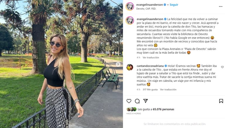 Evangelina Anderson recordó su infancia con una emotiva publicación