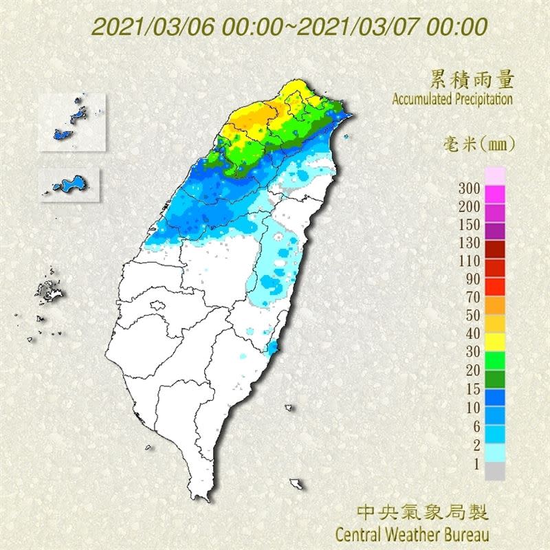 3月6日累積雨量。（圖／氣象局）