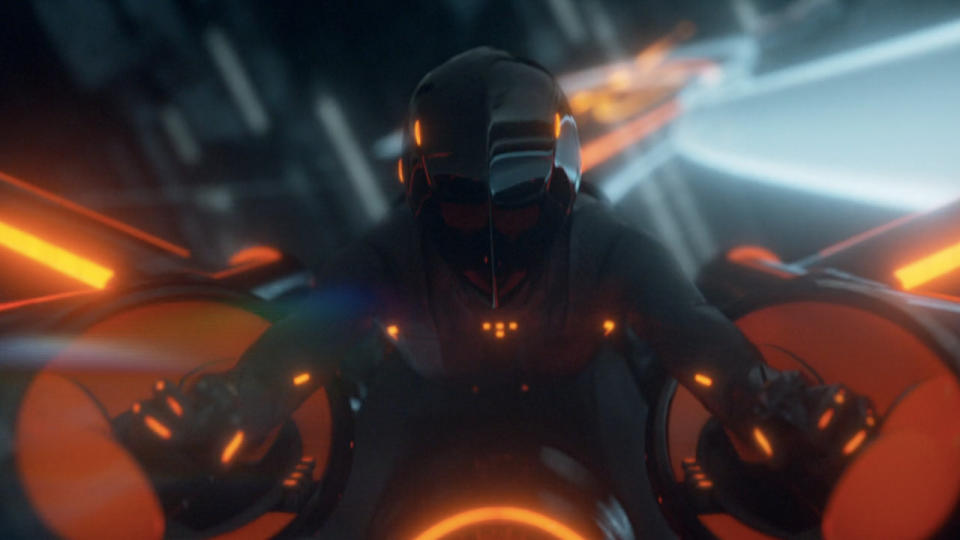 Rinzler flying into battle in Tron Legacy.