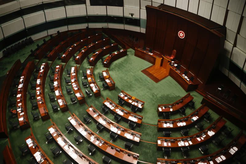 Legislative Council chamber is seen after legislators were disqualified when Beijing passed new dissent resolution in Hong Kong