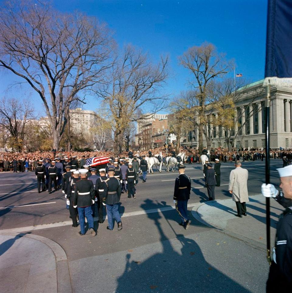 Funeral procession of President John F. Kennedy from the White House to the United States Capitol.