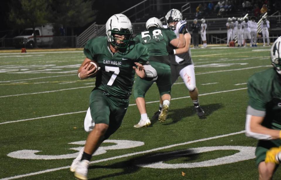 Owensboro Catholic’s Brady Atwell leads the Aces in rushing and passing and had accounted for 33 TDs last year.