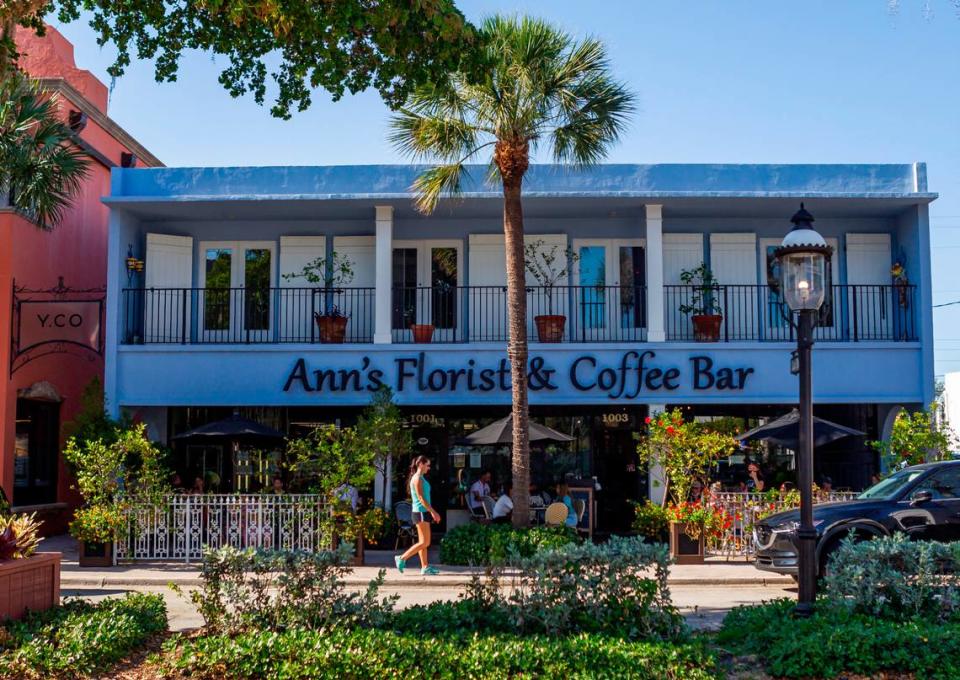 Ann’s Florist & Coffee Bar owner Taylor Fuentes welcomes new retailers and restaurants on Las Olas Boulevard in downtown Fort Lauderdale. Above: People are seated outside at the florist and coffee shop on April 26, 2021. Ann’s has been on Las Olas since 1992.