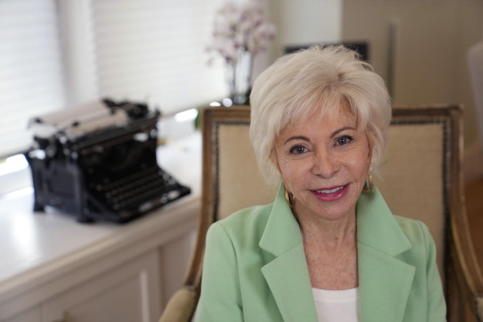 Author Isabel Allende poses at her writing studio in Sausalito, Calif., on April 12, 2023, to promote her latest book "The Wind Knows My Name." (AP Photo/Eric Risberg)