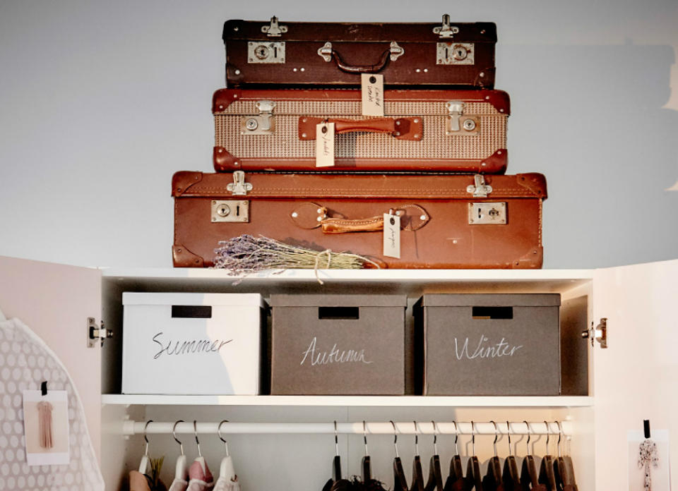 <body> <p>Give your closet a vacation from clutter by socking out-of-season garments in spare suitcases. Stacked on top or at the foot of an already full closet, old and lightweight luggage not only offers shelter to hibernating winter wear, but can also add <a rel="nofollow noopener" href=" http://www.bobvila.com/slideshow/12-ideas-to-steal-from-vintage-kitchens-49523?bv=yahoo" target="_blank" data-ylk="slk:vintage appeal;elm:context_link;itc:0;sec:content-canvas" class="link ">vintage appeal</a> to a once drab interior.</p> <p><strong>Related: <a rel="nofollow noopener" href=" http://www.bobvila.com/slideshow/organize-closets-with-11-things-you-already-own-49437?bv=yahoo" target="_blank" data-ylk="slk:Organize Closets with 11 Things You Already Own;elm:context_link;itc:0;sec:content-canvas" class="link ">Organize Closets with 11 Things You Already Own</a> </strong> </p> </body>