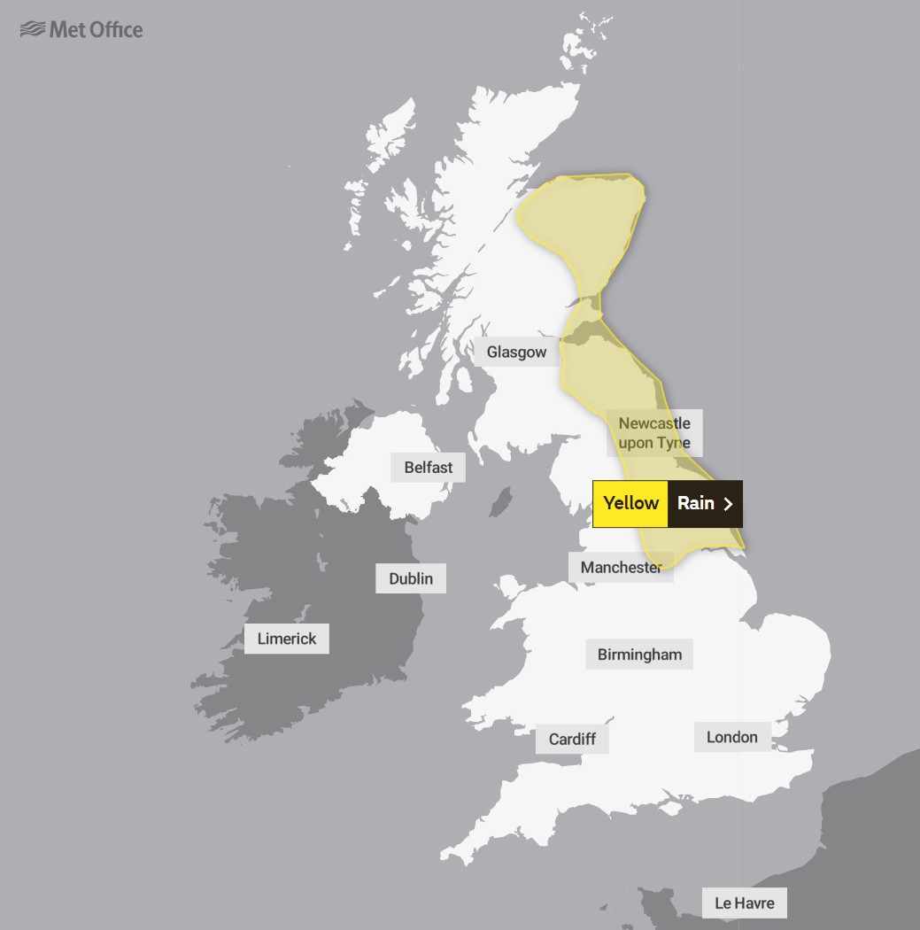 The weather warning in place for Friday. (Met Office)