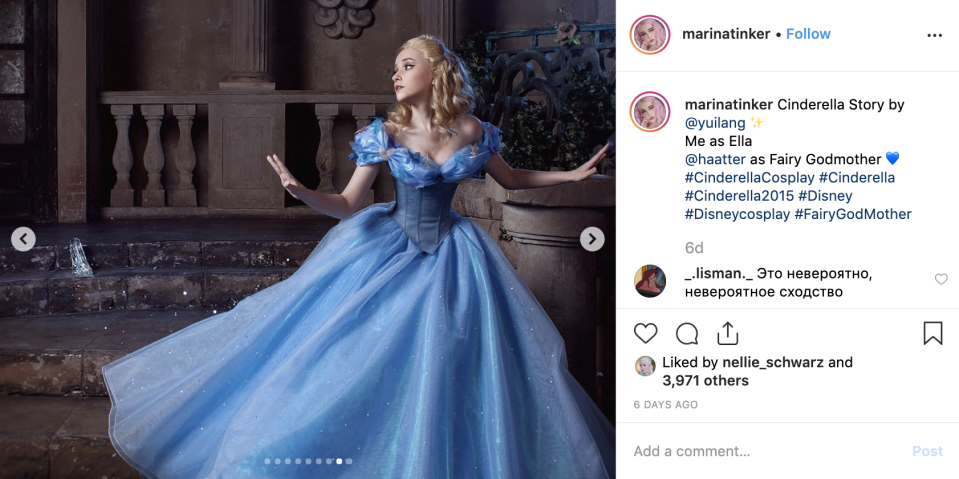 Marina Varonina as Cinderella. Image: Instagram (@marinatinker)