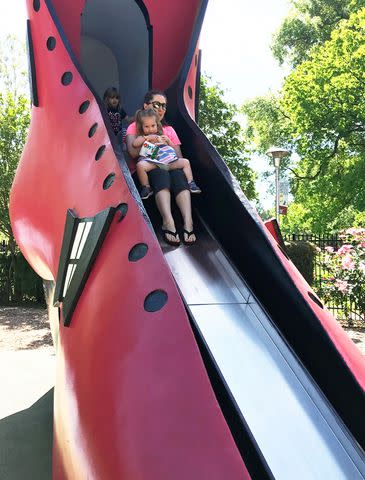 <p>Amelia Zamora</p> The slide that caused Zamora's daughter's fall.