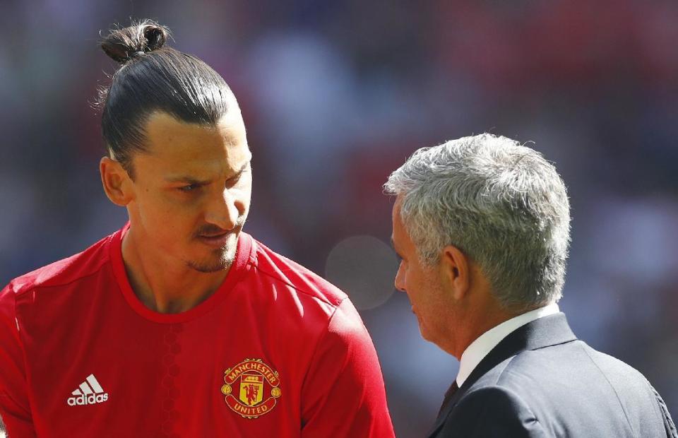 Football Soccer Britain - Leicester City v Manchester United - FA Community Shield - Wembley Stadium - 7/8/16 Manchester United's Zlatan Ibrahimovic and manager Jose Mourinho before the game Reuters / Eddie Keogh Livepic EDITORIAL USE ONLY. No use with unauthorized audio, video, data, fixture lists, club/league logos or "live" services. Online in-match use limited to 45 images, no video emulation. No use in betting, games or single club/league/player publications. Please contact your account representative for further details.