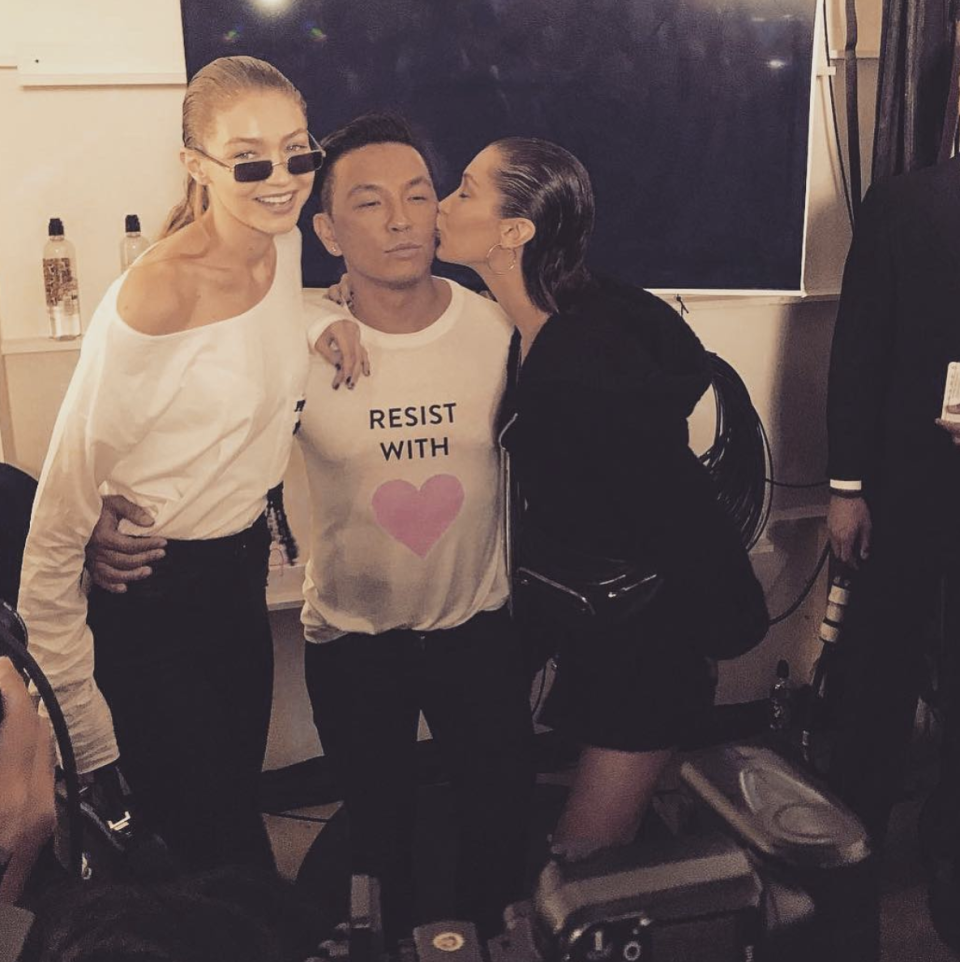 <p>The Hadid sisters show Prabal Gurung some love after walking in his NYFW show.<em> [Photo: Gigi Hadid/ Instagram]</em> </p>