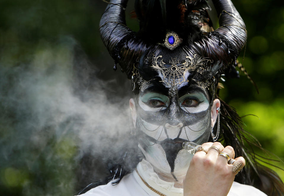 A reveller attends the picnic