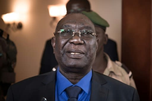 Former Central African Republic president Michel Djotodia, speaking to journalists after his return to Bangui