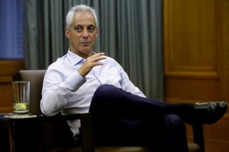 FILE PHOTO: Chicago Mayor Rahm Emanuel speaks during an interview at City Hall in Chicago, Illinois, U.S. June 14, 2017. REUTERS/Joshua Lott/File Photo