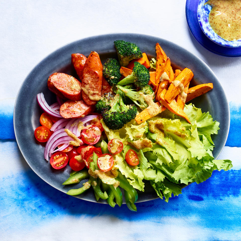 Andouille, Sweet Potato & Broccoli Salad with Creole Mustard Dressing