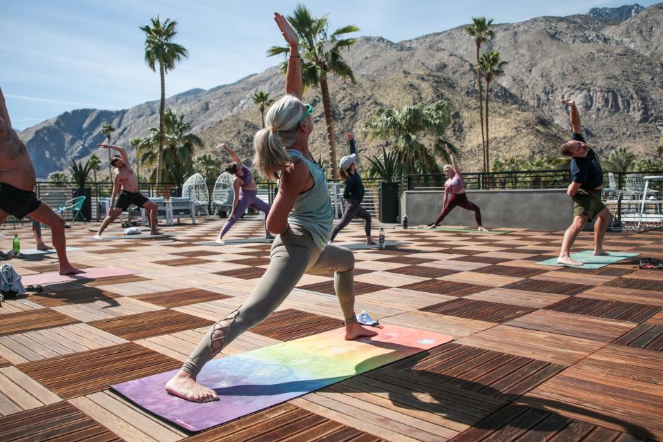 Starting Tuesday, Jan. 23, 2024, there will be free yoga classes available every Tuesday morning at the Cathedral City Amphitheater.