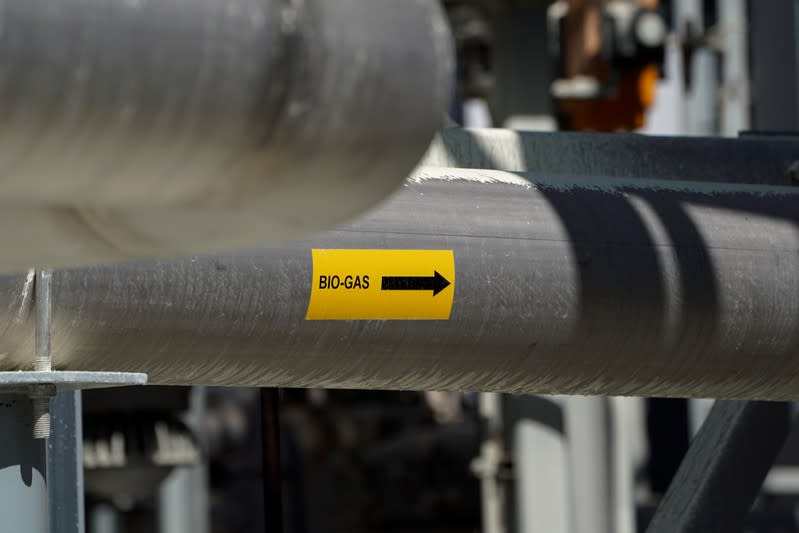 Biogas, methane collected from dairy farms, is piped into a cleaning facility at the Calgren facility in Pixley, California