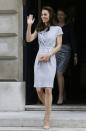 <p>For a lunch date in London, Kate wore a beautifully draped dress by Roksanda Ilincic along with her trusted nude LK Bennett heels and clutch.</p><p><i>[Photo: PA]</i></p>