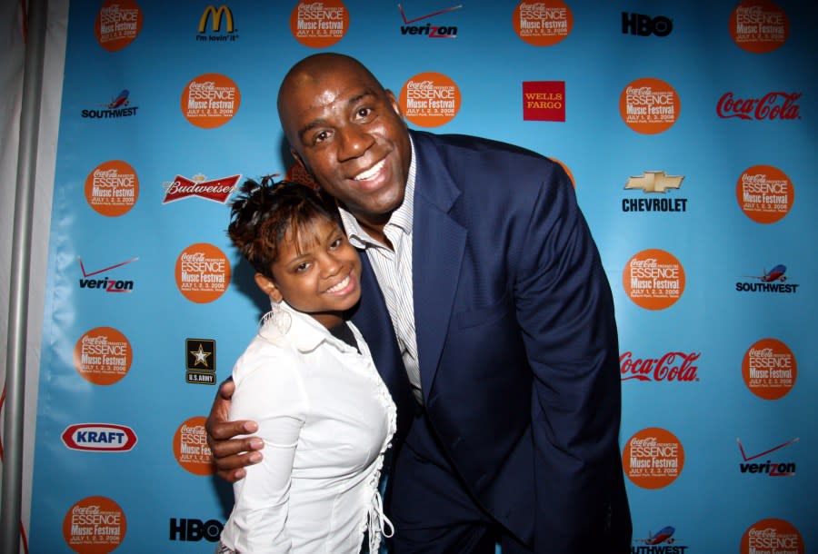 Hydeia Broadbent and Magic Johnson during Coca Cola Presents the 2006 Essence Music Festival – Day 3 at Reliant Park in Houston, Texas, United States. (Photo by Johnny Nunez/WireImage)