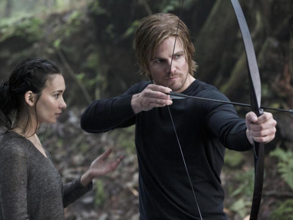 Jade as Shado and Stephen Amell as Oliver Queen in the US TV series 'Arrow' (The CW)