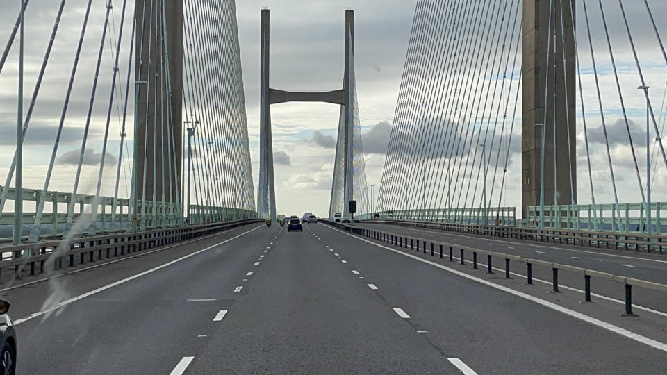 A near-empty Prince of Wales Bridge, which runs between England and Wales, as seen from the cab of a vehicle taking part in a go-slow protest on the M4. Police have warned of 