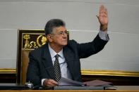 The president of the Venezuelan National Assembly, Henry Ramos Allup, leads an extraordinary session of the National Assembly, in Caracas on October 23, 2016