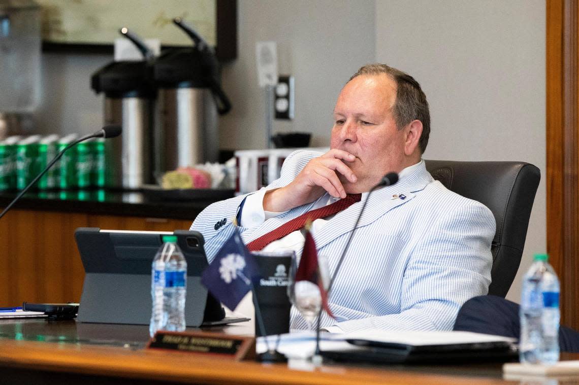 Chariman Dr. Dorn Smith reads a recent audit during a meeting of the University of South Carolina Board of Trustees on Friday, August 19, 2022.