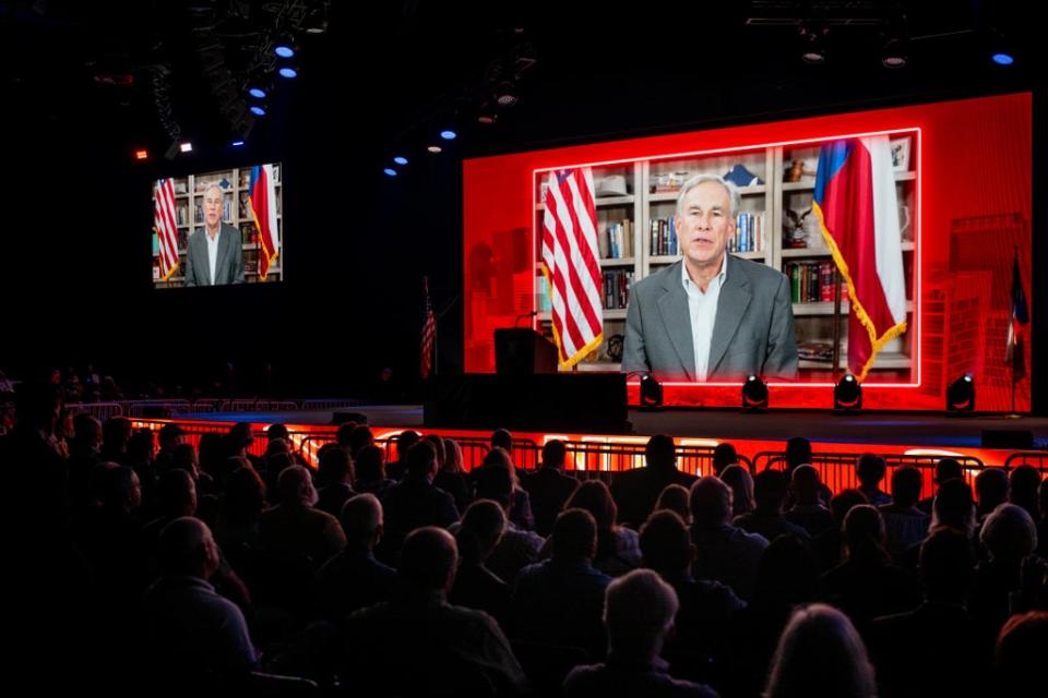 Greg Abbott speaks prerecorded message at the NRA convention (Getty Images)