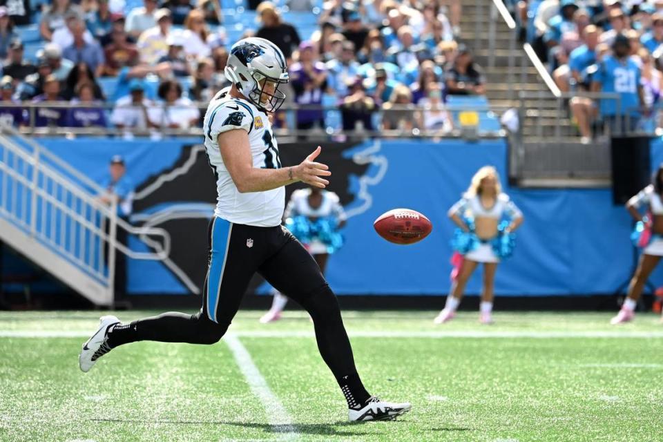 Johnny Hekker punts during an October game at Bank of America Stadium. 