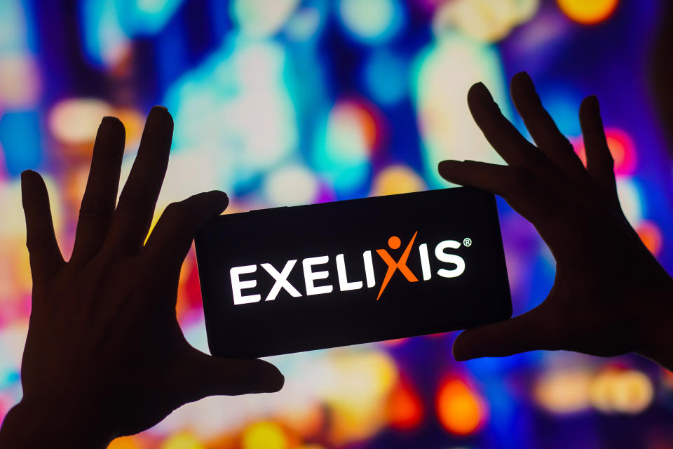 BRAZIL - 2022/11/28: In this photo illustration, the Exelixis logo is displayed on a smartphone screen. (Photo Illustration by Rafael Henrique/SOPA Images/LightRocket via Getty Images)